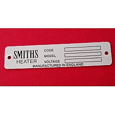 Smiths Heater ID Name Plate. Aluminium Metal.   90mm x 20mm    CRCP302