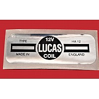 Lucas 12V Coil Type HA12  Black on Silver Foil Sticker  (77mm x 27mm)    CRST156