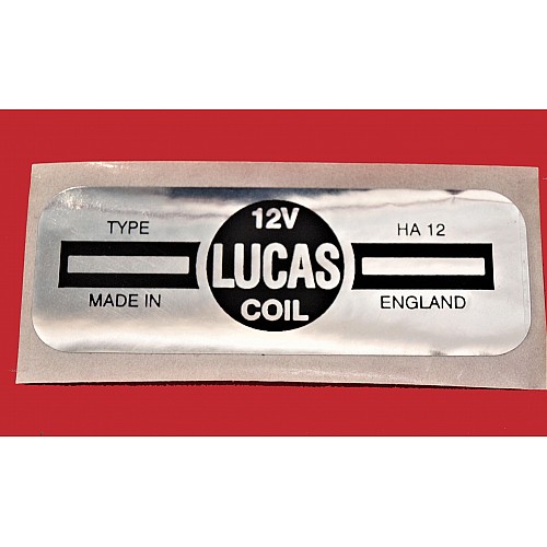 Lucas 12V Coil Type HA12  Black on Silver Foil Sticker  (77mm x 27mm)    CRST156