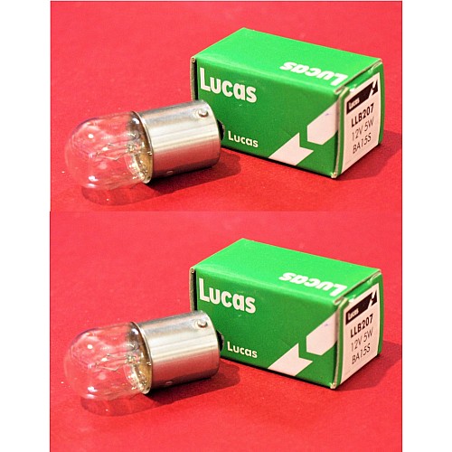 Lucas Sidelight, Number Plate & Tail Light bulb. 12v 5W,   LLB207,  BA15S   (Sold As A Pair)  GLB207-SetA