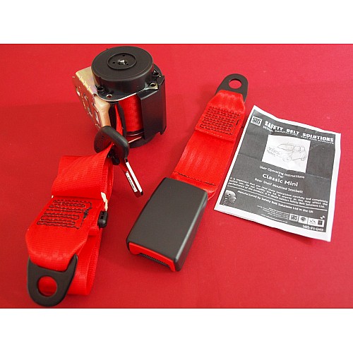 Classic Mini Inertia Reel REAR Seat Belt. RED. MSSB1109RED