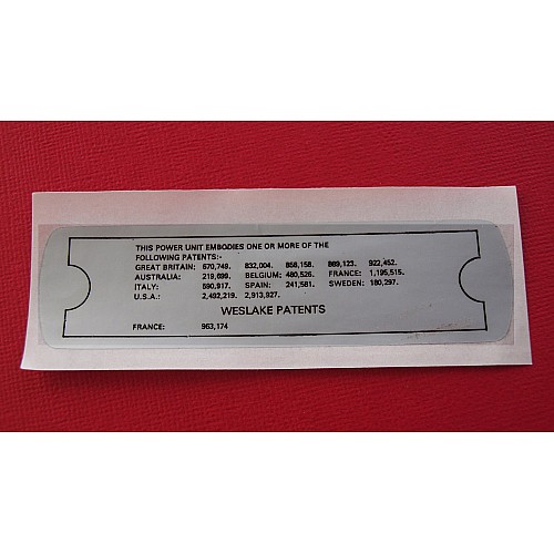 Weslake Patent Adhesive Foil Sticker  ST137