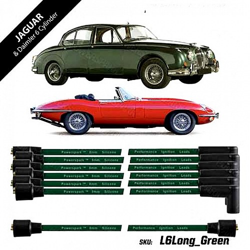 Powerspark HT Ignition Lead Set 6 Cylinder Long Jaguar E Type &  XJ6  8mm Double Silicone  L6-Long Green