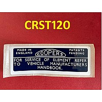 Cooper Air Filter Element Label :  MGB, MGC, Classic Mini, Morris Minor,Jaguar 420 & Sovereign  89 x 30mm CRST120