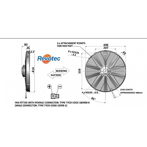 Revotec Comex High Power Fan - 15.2in (385mm) Puller-Suction-FAN0349HP