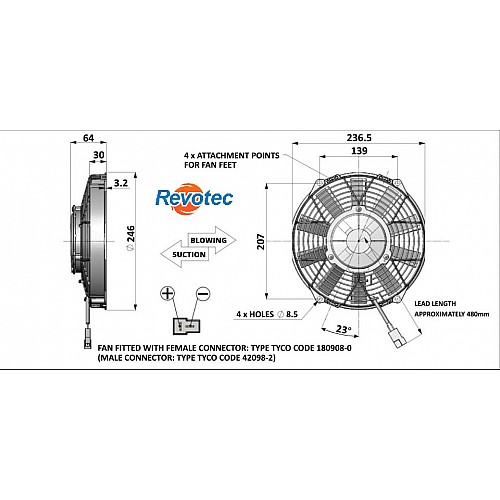 Revotec Comex High Power Fan - 9in (225mm) Puller-Suction-FAN0605HP