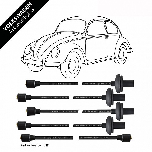 Powerspark HT Ignition Lead Set 4 Cylinder 8mm VW Air Cooled 1100cc to 1600cc HT Leads 8mm Double Silicone L17-Black