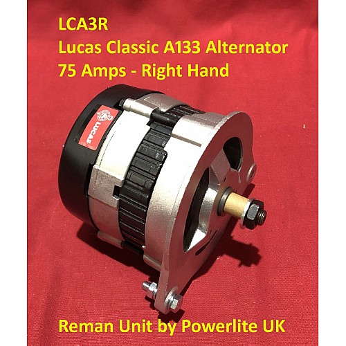 Lucas Classic A133 Alternator 75 Amps - Right Hand Adjuster  - Jaguar Reman Unit by Powerlite UK    LCA3R