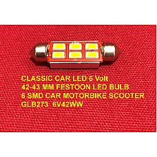 CLASSIC CAR LED 6 Volt  42-43 MM FESTOON LED BULB 6 SMD CAR MOTORBIKE SCOOTER GLB273  6V42WW