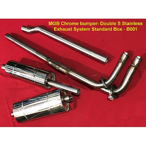 MGB Exhaust Stainless Steel System Standard Box - Chrome Bumper Cars  B001