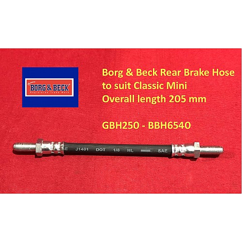 Borg & Beck Rear Brake Hose to suit Morris, Austin, Leyland & Rover Mini. GBH250 - BBH6540