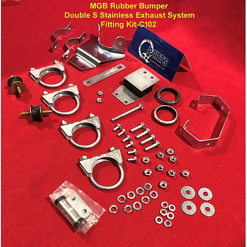 MGB Exhaust System Fitting Kit - Rubber Bumper - Double S Stainless Exhaust System Fitting Kit-C102