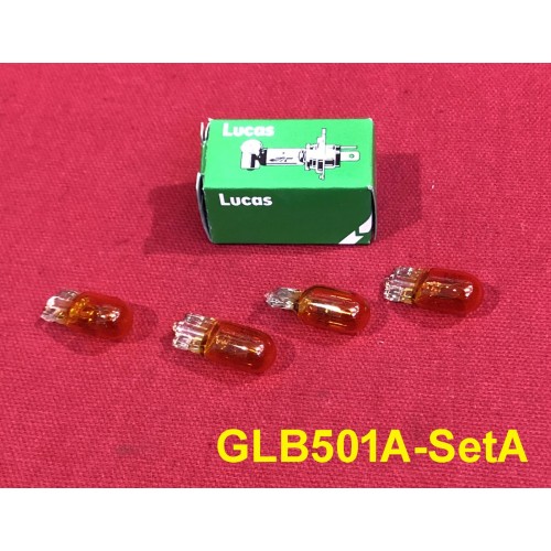 Lucas Bulb 12v 5w AMBER Capless Lucas LLB501 - (Sold as a set of Four)  GLB501A-SetA