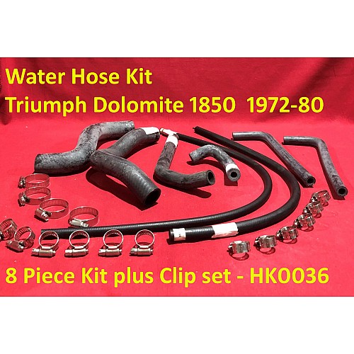 Water Hose Kit Triumph Dolomite 1850  1972-1980  Eight piece Kit inc Clip Set - HK0036
