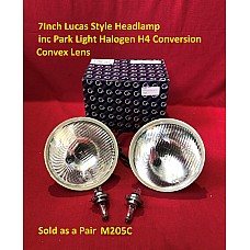 7 Inch Lucas Style Headlamp inc Park Light Halogen H4 Conversion  - Convex Lens. Sold as a Pair   M205C