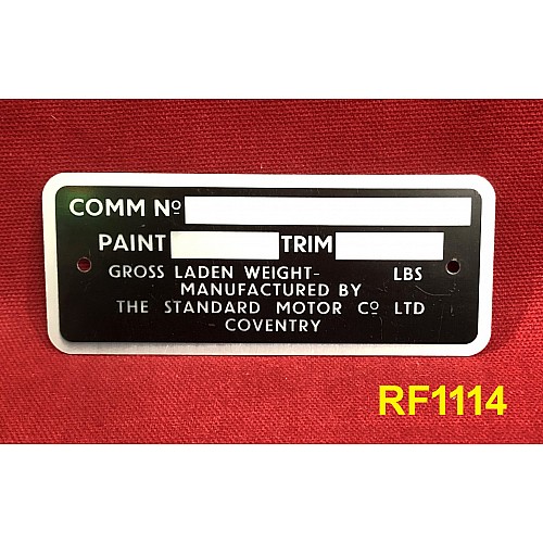 Commission Plate - Mounted LH Footwell Top - TR4A - RF4111