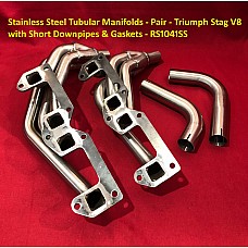 Triumph Stag V8 Stainless Steel Tubular Manifolds - Pair with Short Downpipes & Gaskets - RS1041SS