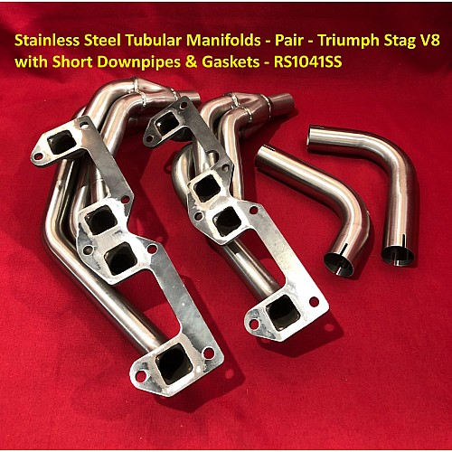 Triumph Stag V8 Stainless Steel Tubular Manifolds - Pair with Short Downpipes & Gaskets - RS1041SS