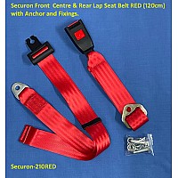 Securon Front  Centre & Rear Lap Seat Belt RED (120cm) with Anchor and Fixings.  Securon-210RED