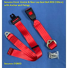 Securon Front  Centre & Rear Lap Seat Belt RED (120cm) with Anchor and Fixings.  Securon-210RED