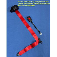 Securon Inertia Reel Lap & Diagonal Seat Belt RED (265cm) Horizontal or Vertical Retractor Mount  RED  Securon-514/30RED