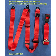 Securon Diagonal Static Seat Belt RED 217cm w 47cm Buckle with Anchor and Fixings. Securon-200RED