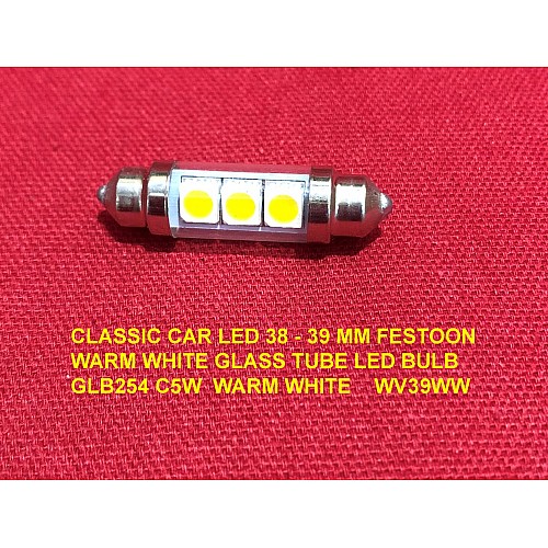 CLASSIC CAR LED 38 - 39 MM FESTOON WARM WHITE GLASS TUBE LED BULB GLB254 C5W  WARM WHITE    WV39WW