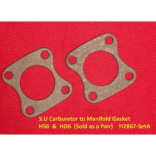 S.U Carburetor to Manifold Gasket    HS6  &  HD6  (Sold as a Pair)    112867-SetA