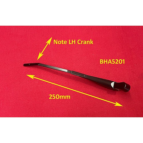 Wiper Arm 10 inch (250mm) (7.2mm Bayonet) Satin Black - Left Hand Crank    BHA5201