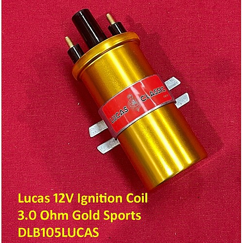 Lucas 12V Ignition Coil 3.0 Ohm Gold Sports (Push in HT Lead)  DLB105LUCAS