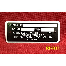 Triumph Commission Plate - Standard Motor Company Coventry - TR4A - RF4111